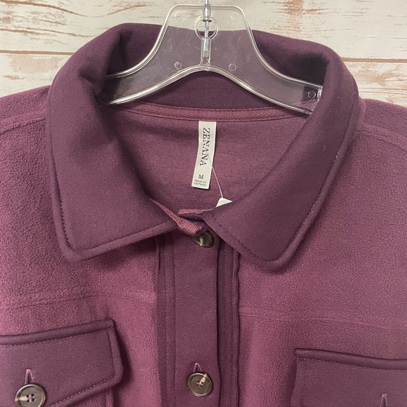 Zenana Oversized Plum Fleece Shacket - Picture 6 of 6